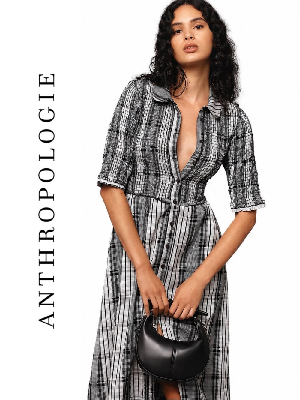 Anthropologie Maeve Short-Sleeve Smocked Midi Shirt Dress